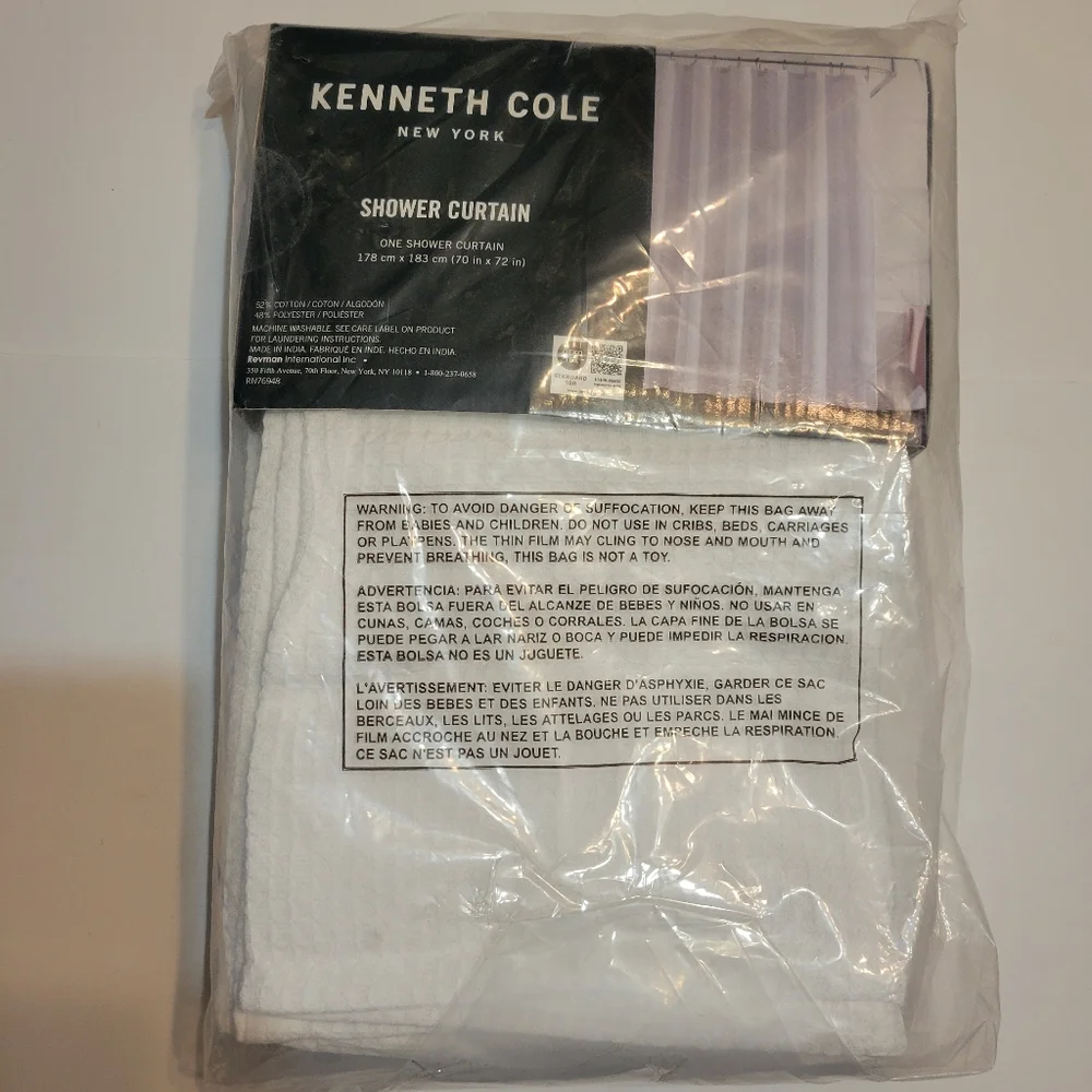 Kenneth Cole Waffle Shower Curtain White Cotton Blend 70x72 1pc